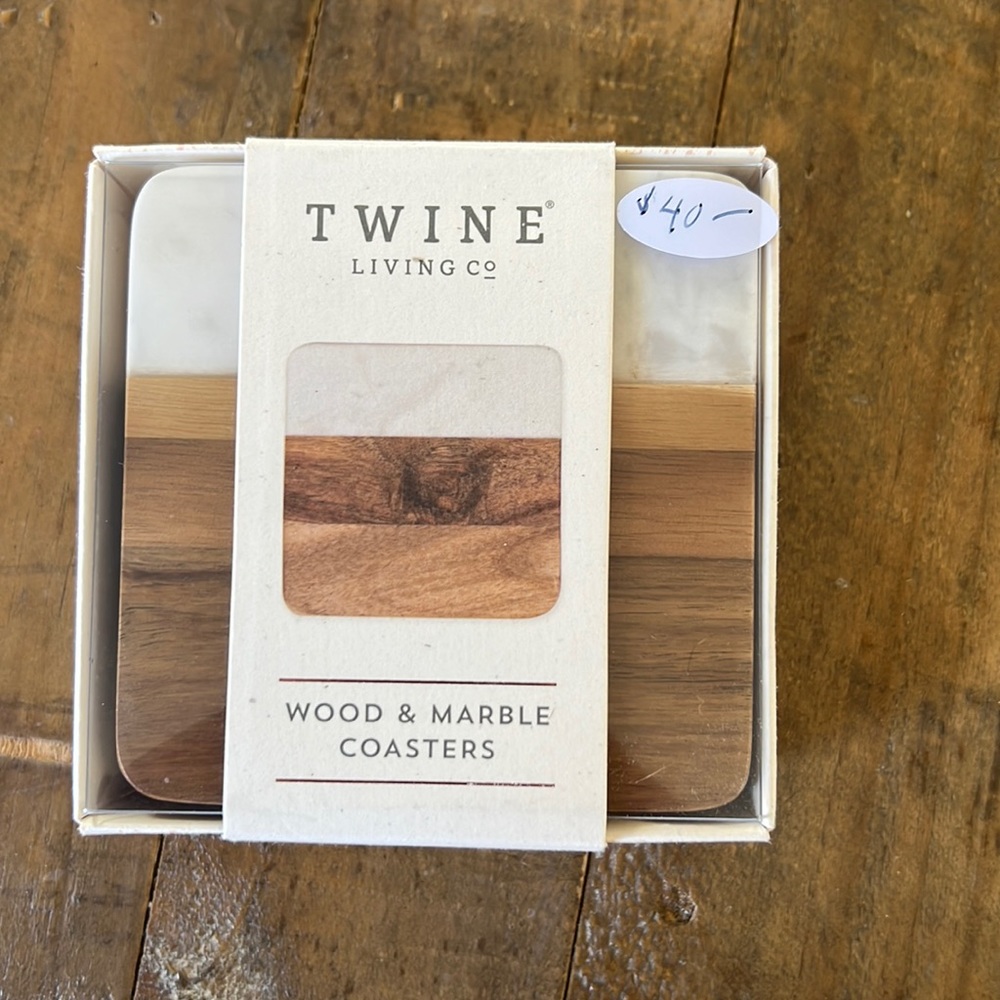 Wood and marble coasters. Set of 4 by Twine. Brand new unopened.